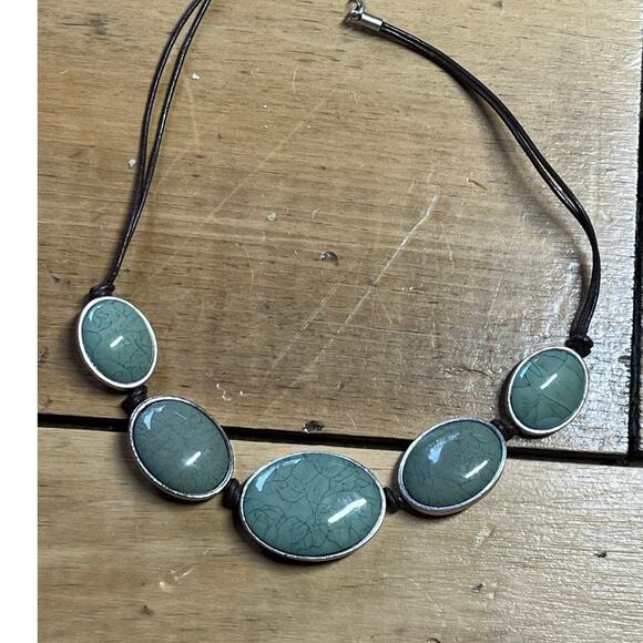 Vintage stone statement necklace. Marked. Earthy green. women jewelry - Picture 1 of 4